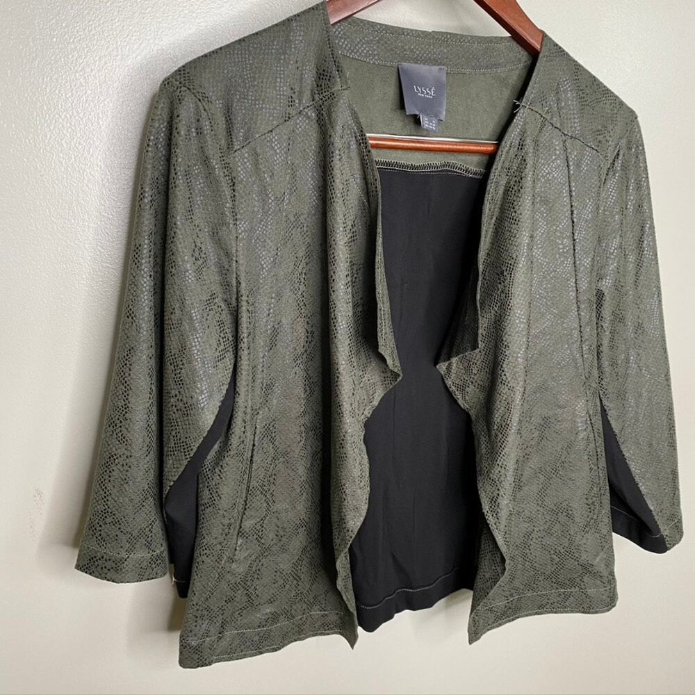 Women's Lysse Penelope Jacket Hunter Snake Green Drape Front Soft Jacket Medium - Picture 3 of 10